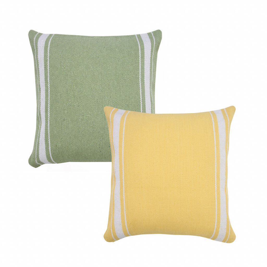 20" X 20" Yellow And White 100% Cotton Geometric Zippered Pillow