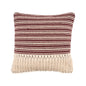 20" Maroon And Tan Cotton Striped Throw Pillow with Fringe