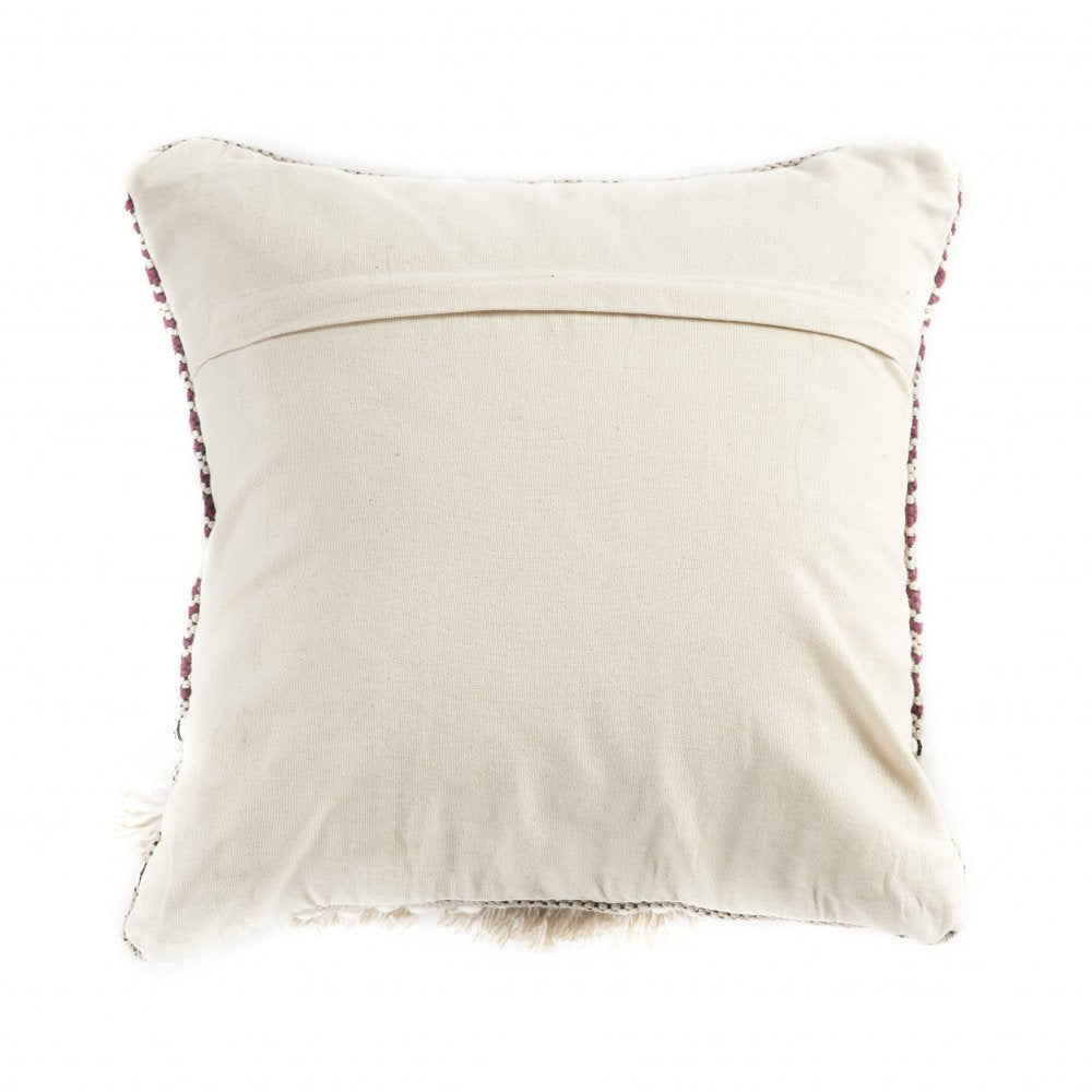 20" Maroon And Tan Cotton Striped Throw Pillow with Fringe