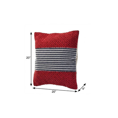 20" Blue And Red Cotton Striped Throw Pillow