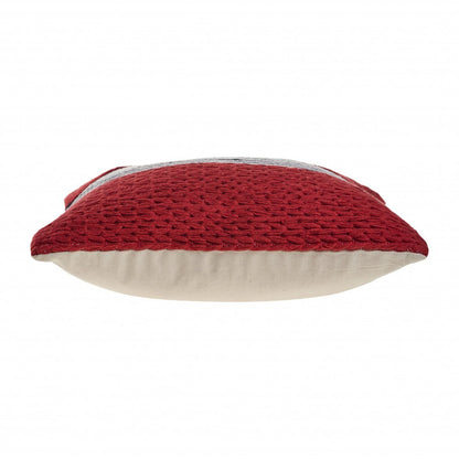 20" Blue And Red Cotton Striped Throw Pillow