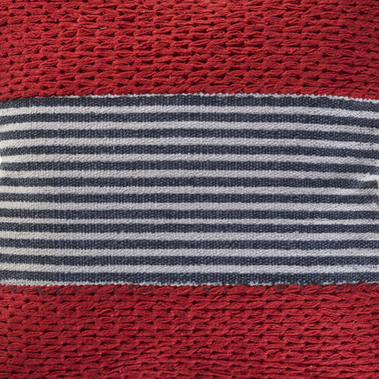 20" X 20" Red And Blue 100% Cotton Striped Zippered Pillow