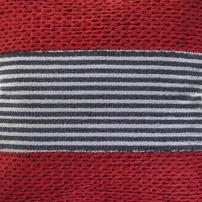 20" Blue And Red Cotton Striped Throw Pillow
