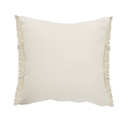 24" Denim Blue And Taupe Jute Coastal Throw Pillow with Fringe