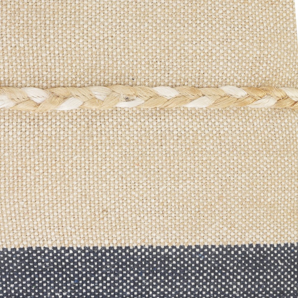 24" Denim Blue And Taupe Jute Coastal Throw Pillow with Fringe