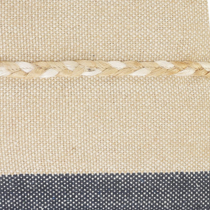24" Denim Blue And Taupe Jute Coastal Throw Pillow with Fringe
