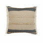 24" Black And Tan Striped Cotton And Jute Throw Pillow with Fringe