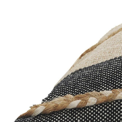 20" X 20" Beige And Ivory Jute Striped Zippered Pillow With Fringe