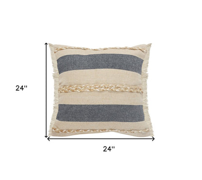 24" Denim Blue Jute Throw Pillow