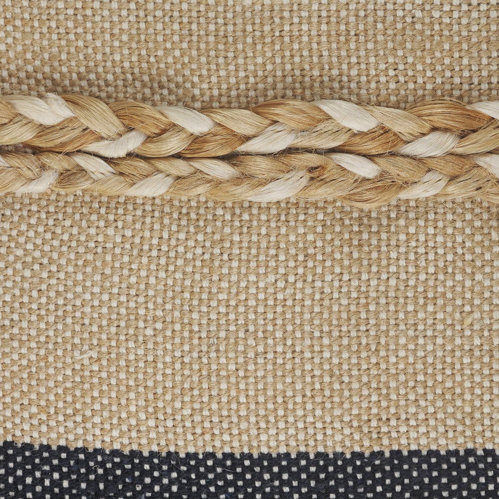 20" X 20" Denim Blue Tan And Taupe Jute Coastal Zippered Pillow