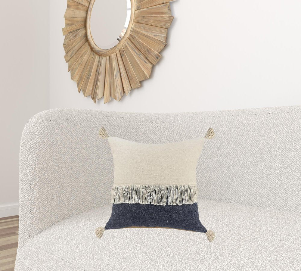 20" X 20" Orange And Off-White 100% Cotton Zippered Pillow