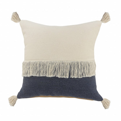 20" x 20" Red and Off White 100% Cotton Pillow With Tassels