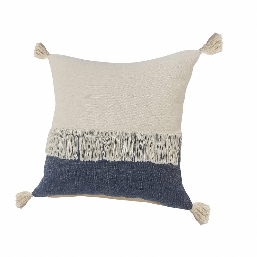 20" x 20" Red and Off White 100% Cotton Pillow With Tassels