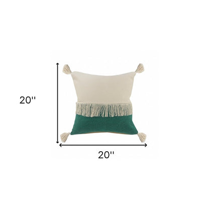 20" X 20" Orange And Off-White 100% Cotton Zippered Pillow