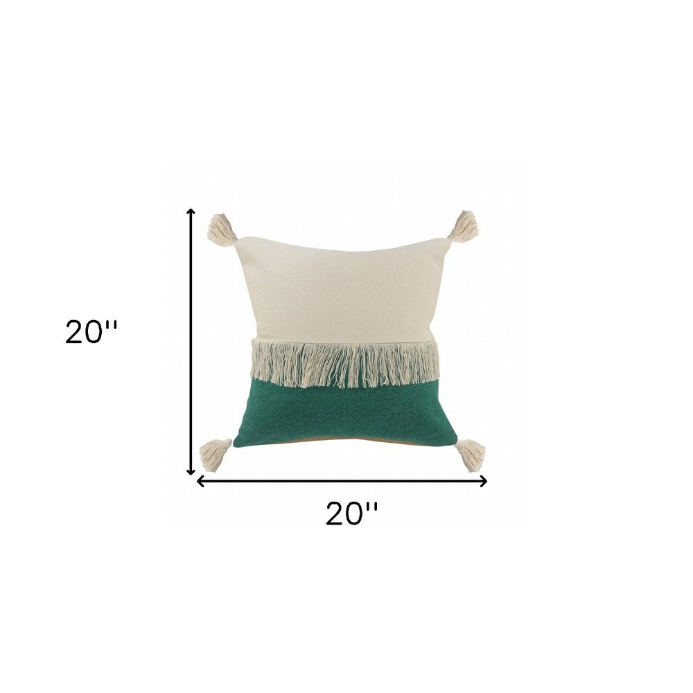 20" X 20" Orange And Off-White 100% Cotton Zippered Pillow