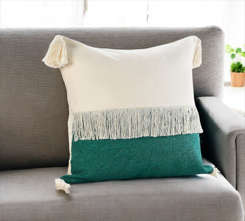 20" X 20" Orange And Off-White 100% Cotton Zippered Pillow