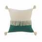 20" Emerald And White Cotton Color Block Throw Pillow with Fringe And Tassels