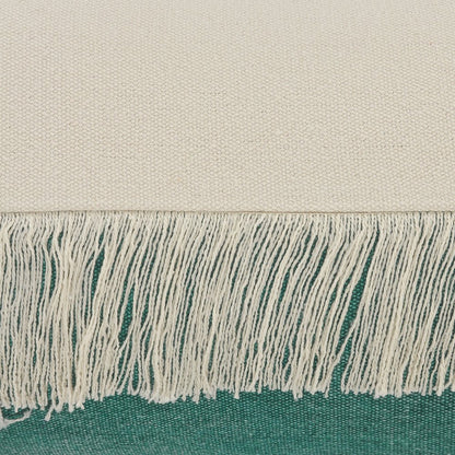 20" Emerald And White Cotton Color Block Throw Pillow with Fringe And Tassels