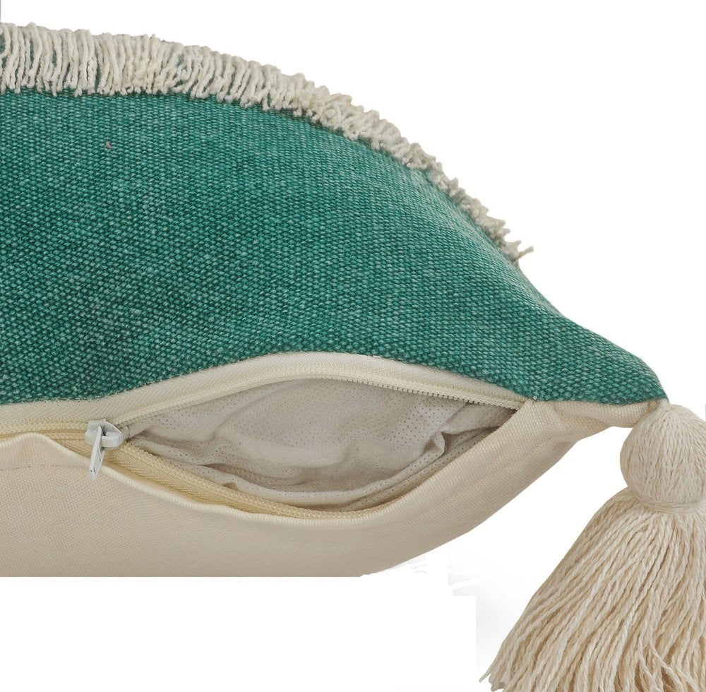 20" X 20" Orange And Off-White 100% Cotton Zippered Pillow