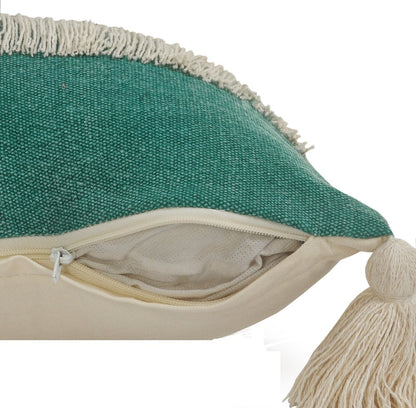 20" X 20" Orange And Off-White 100% Cotton Zippered Pillow