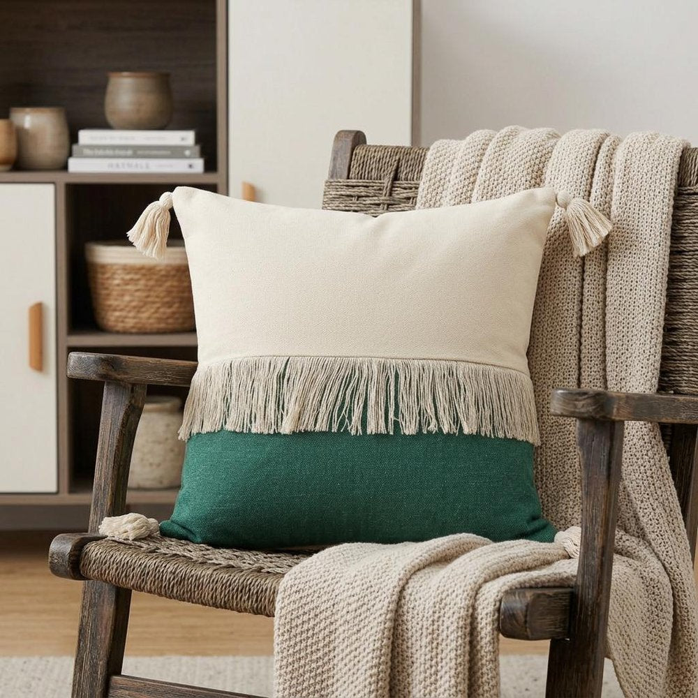 20" X 20" Denim Blue And Off-White 100% Cotton Zippered Pillow