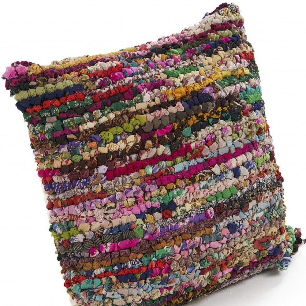 26" X 26" Red Green Blue Yellow Orange And Pink Natural Striped Zippered Pillow