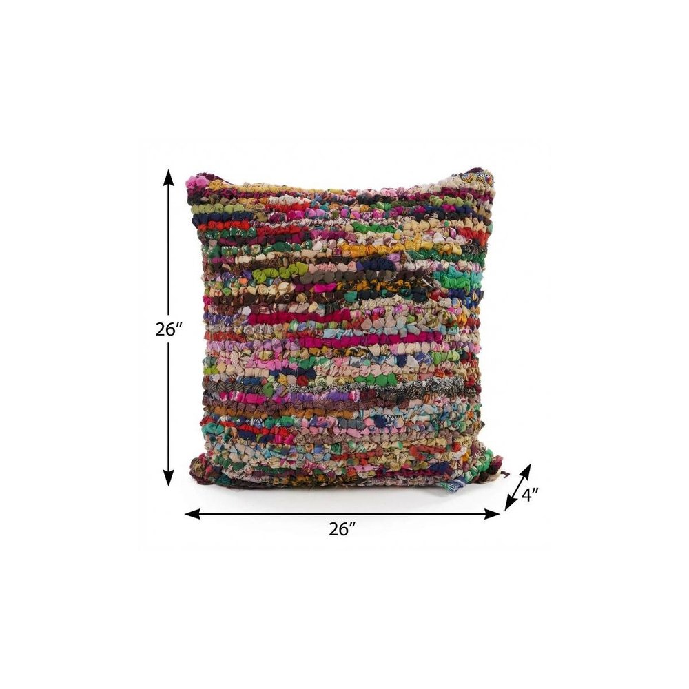 26" X 26" Red Green Blue Yellow Orange And Pink Natural Striped Zippered Pillow