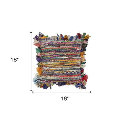 18" Blue and Red Throw Pillow with Fringe