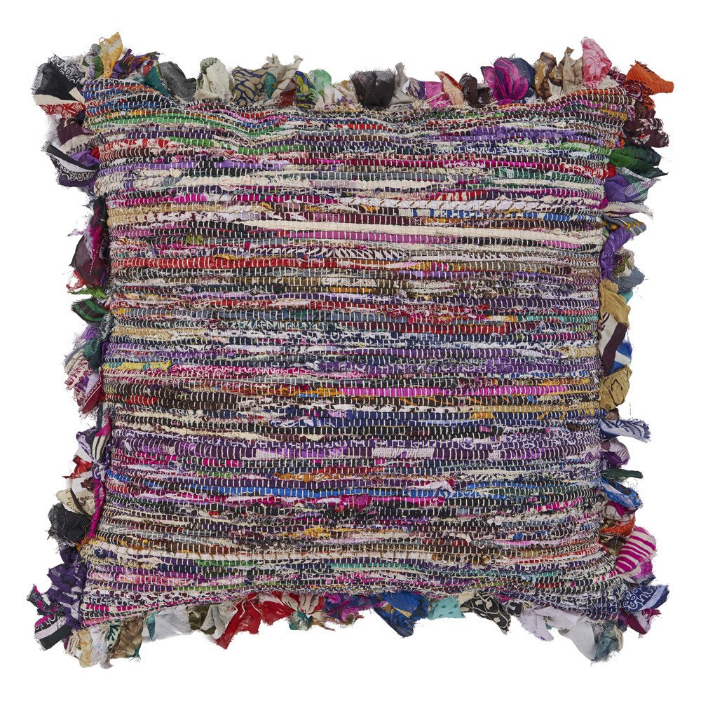 18" Blue and Red Throw Pillow with Fringe