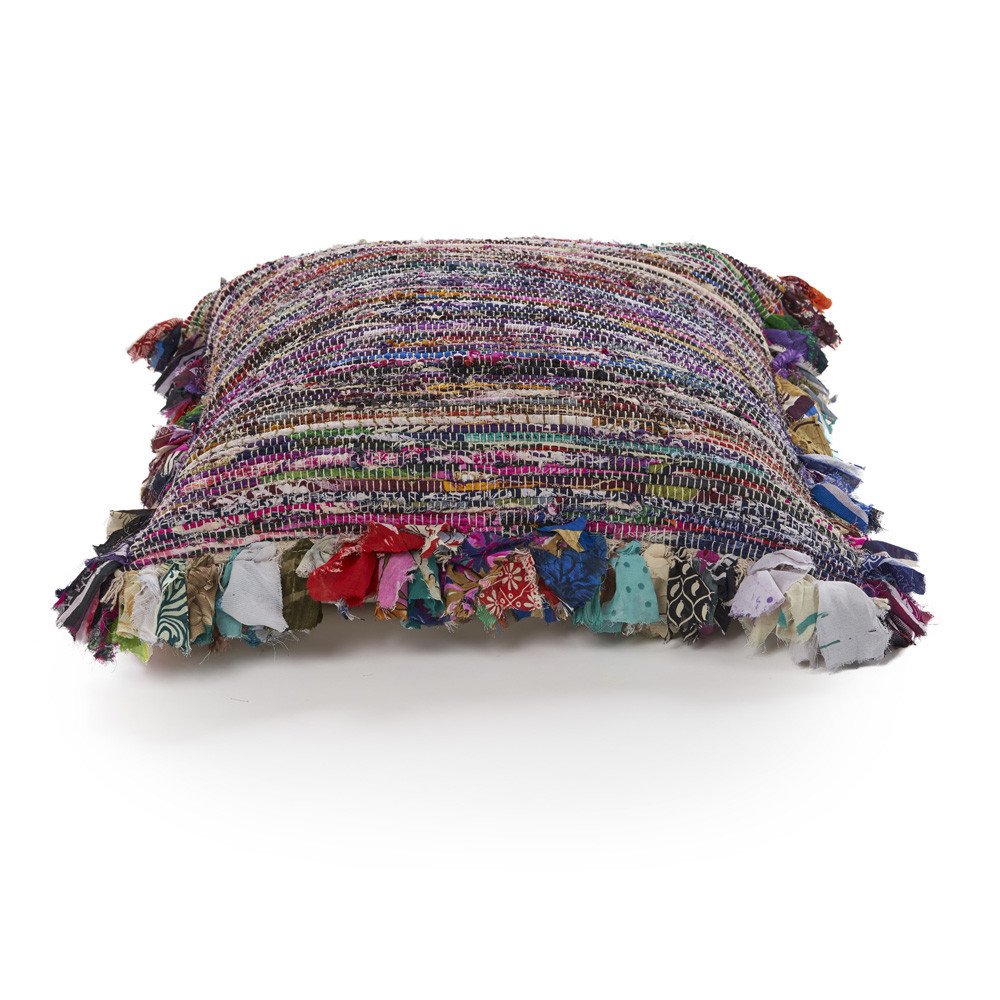 18" Blue and Red Throw Pillow with Fringe