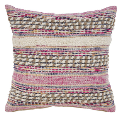 18" X 18" Pink and Ivory Striped Cotton Blend Zippered Pillow