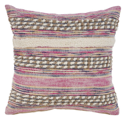 18" Pink And Ivory Striped Cotton Blend Throw Pillow