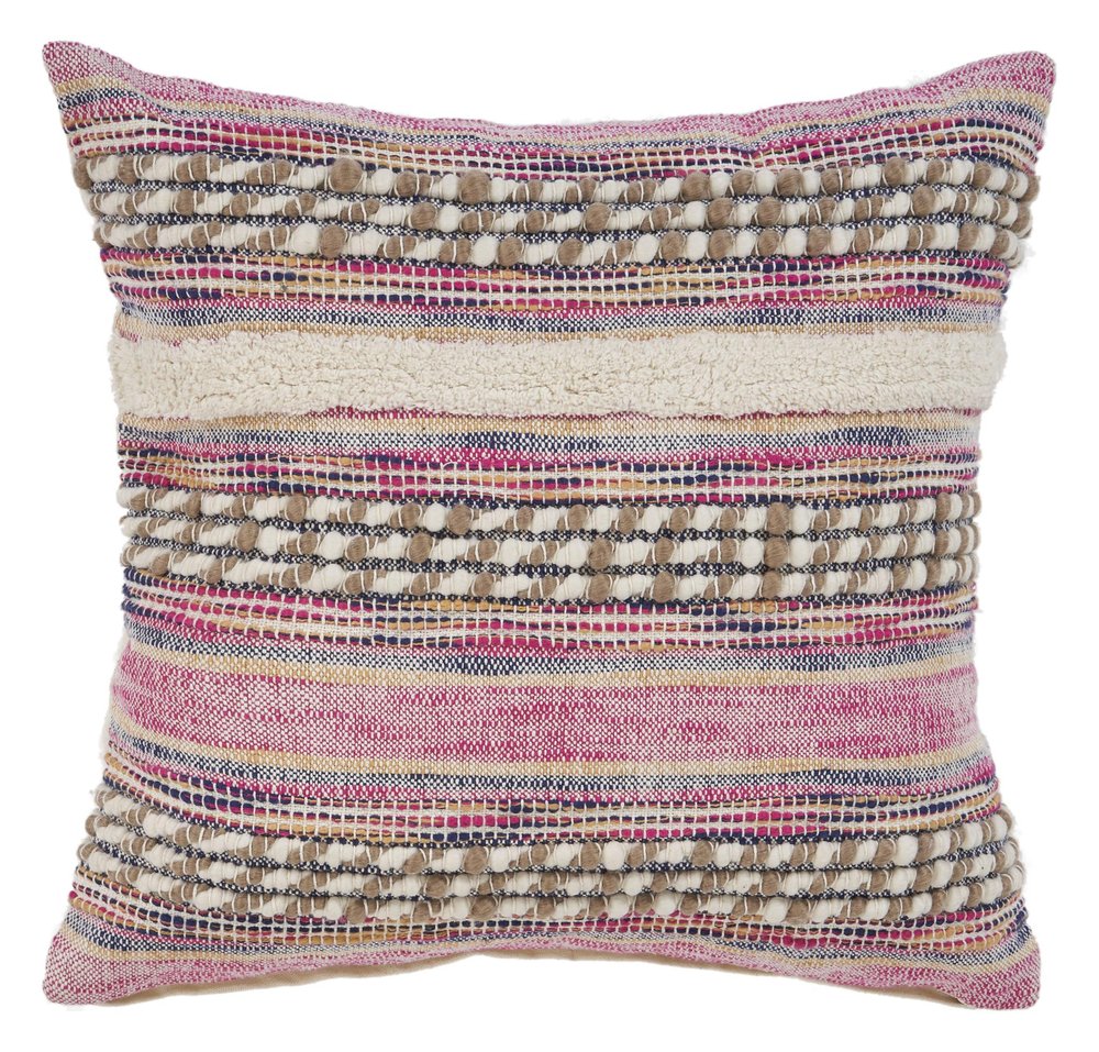 18" Pink And Ivory Striped Cotton Blend Throw Pillow