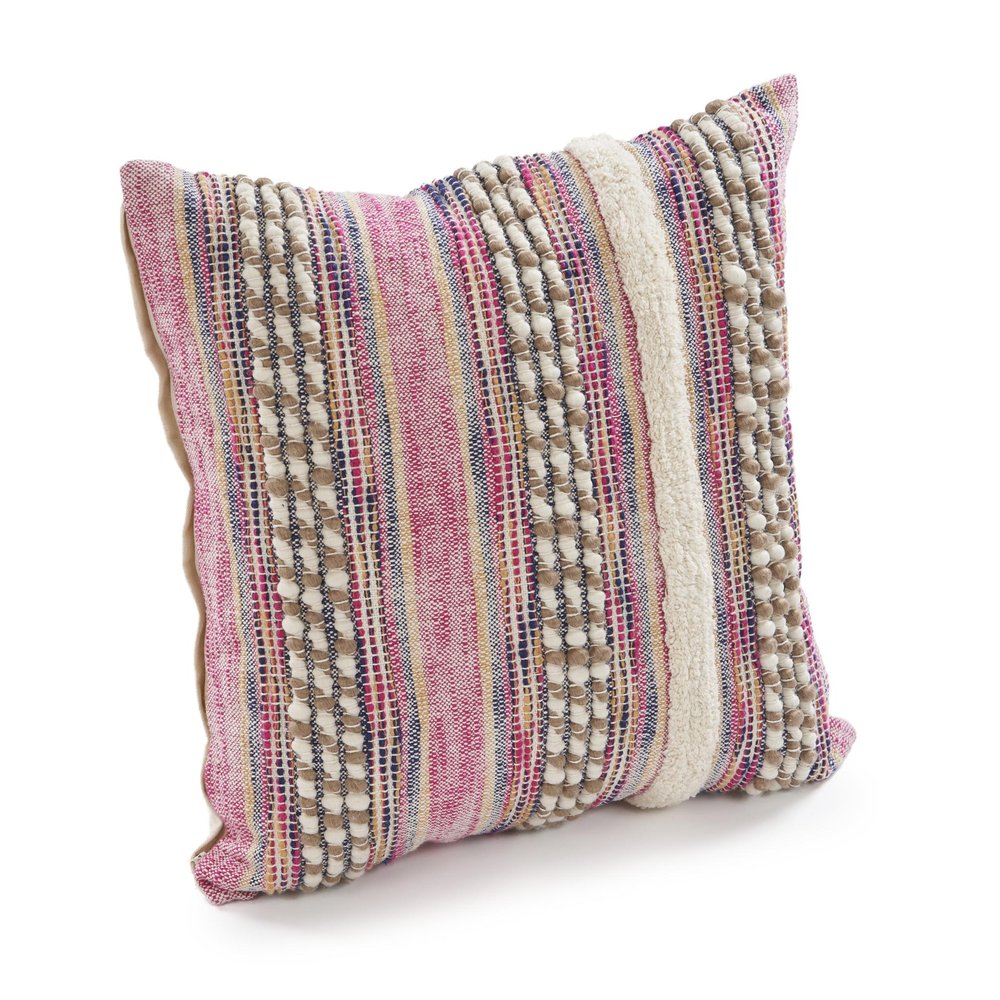 18" Pink And Ivory Striped Cotton Blend Throw Pillow