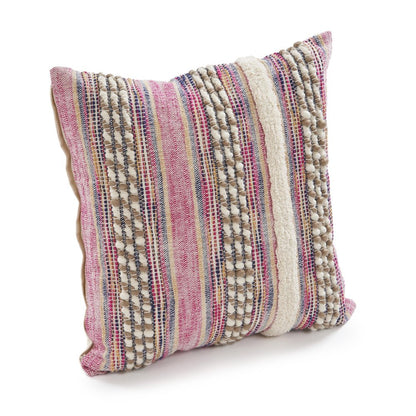 18" Pink And Ivory Striped Cotton Blend Throw Pillow