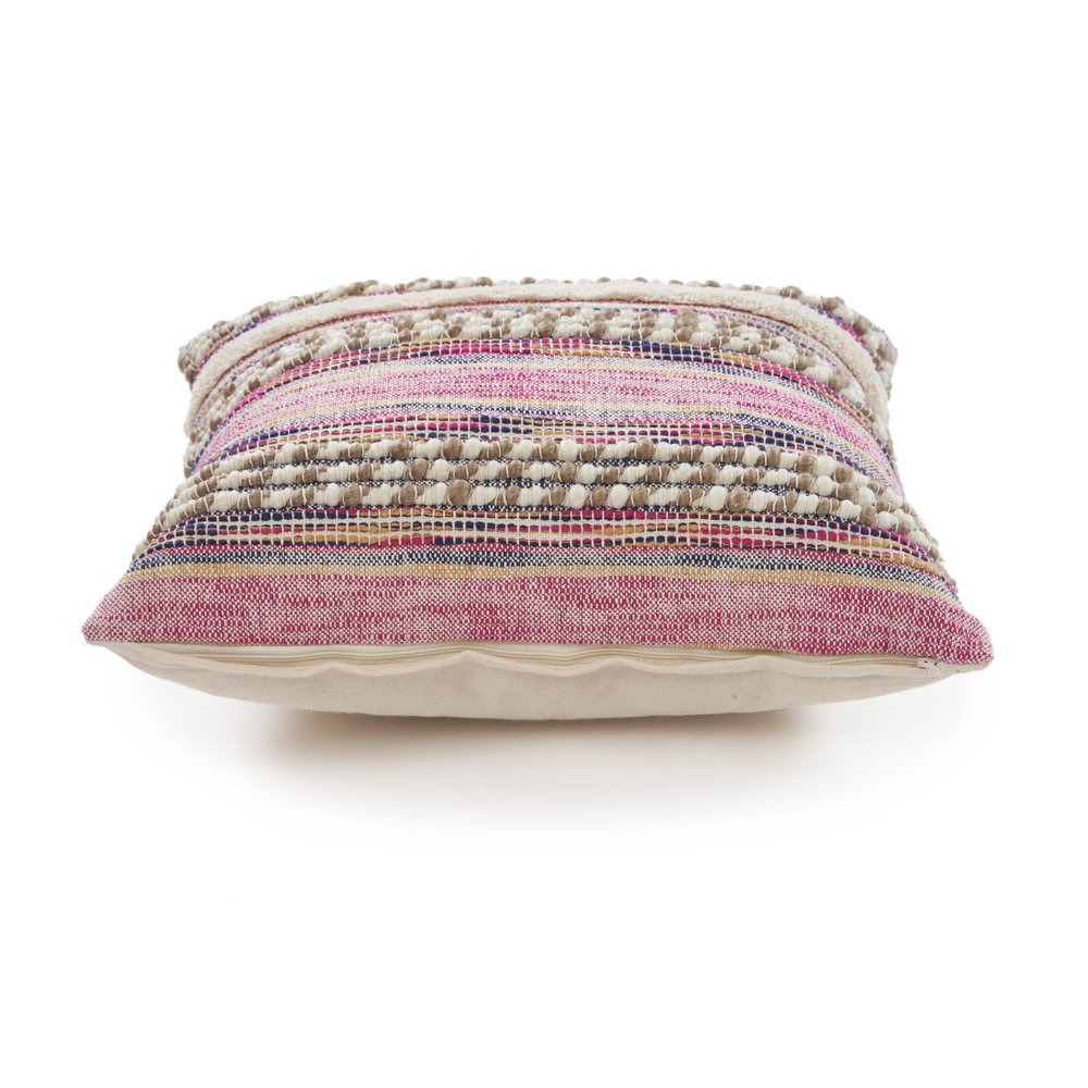 18" Pink And Ivory Striped Cotton Blend Throw Pillow