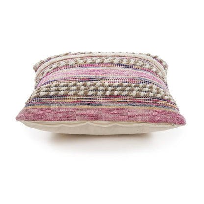 18" Pink And Ivory Striped Cotton Blend Throw Pillow