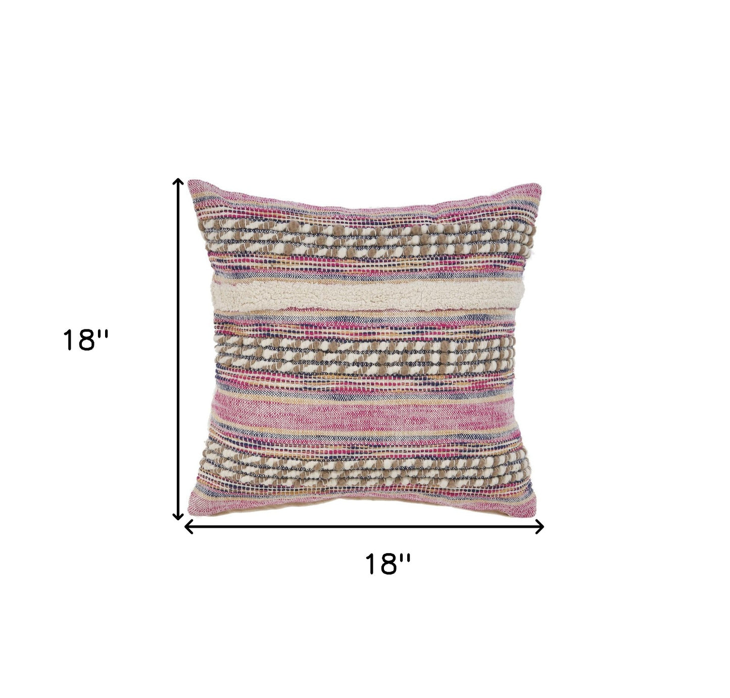 18" X 18" Pink and Ivory Striped Cotton Blend Zippered Pillow