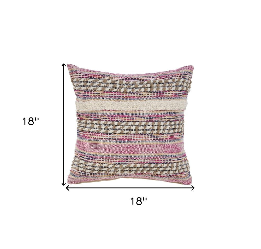 18" Pink and Ivory Throw Pillow