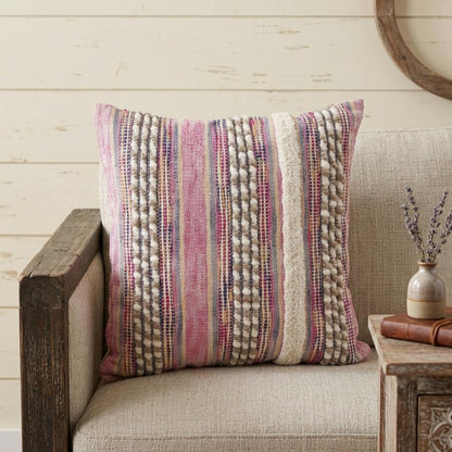 18" Pink and Ivory Throw Pillow