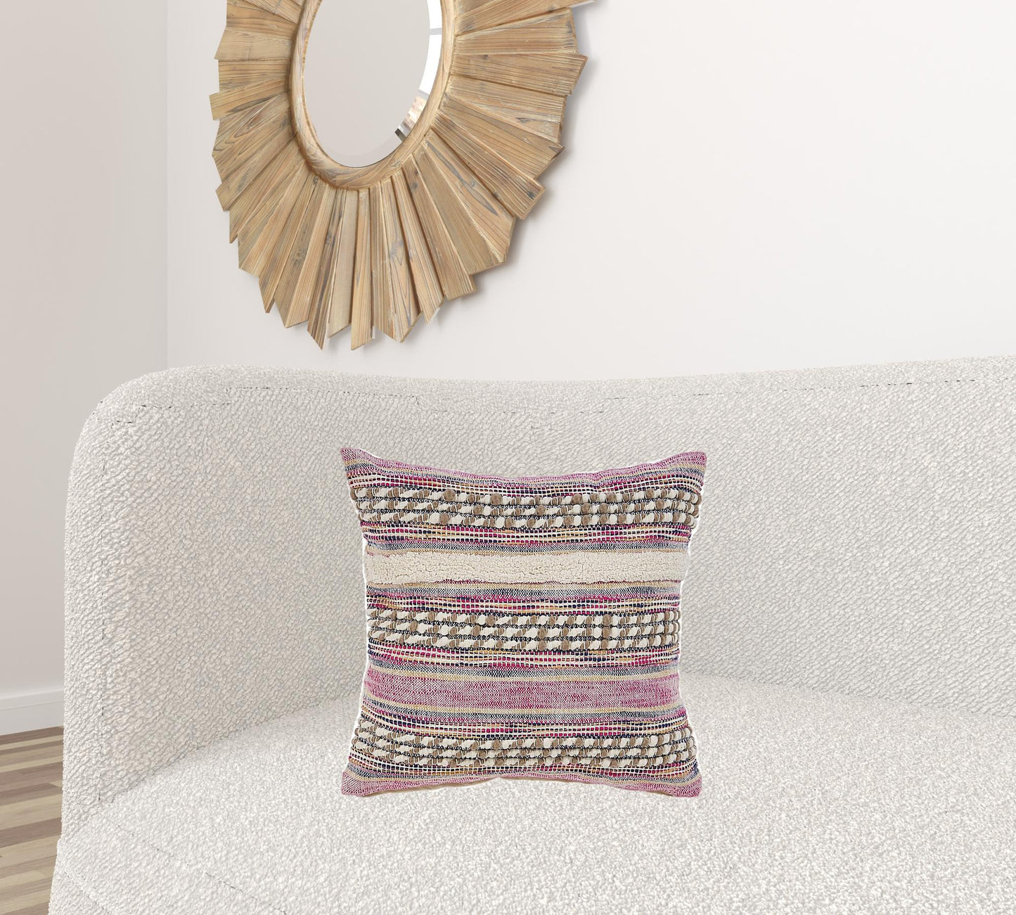 18" X 18" Pink and Ivory Striped Cotton Blend Zippered Pillow