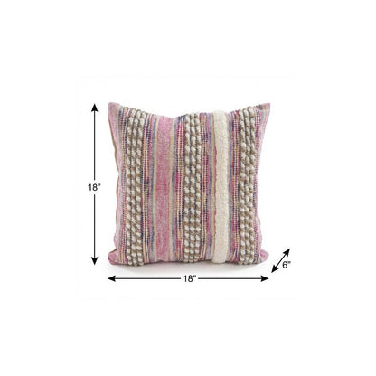 18" Pink And Ivory Striped Cotton Blend Throw Pillow