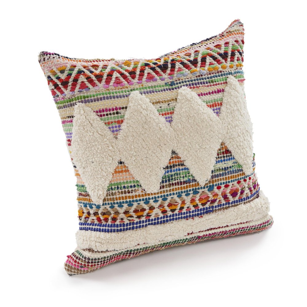 18" Blue And White Diamond Cotton Throw Pillow