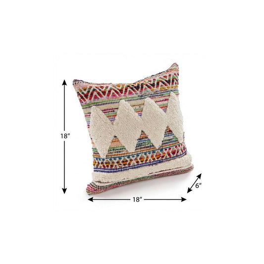 18" Blue And White Diamond Cotton Throw Pillow