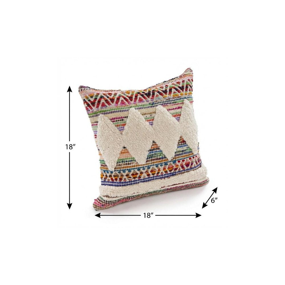 18" Blue And White Diamond Cotton Throw Pillow