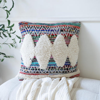 18" Blue And White Diamond Cotton Throw Pillow