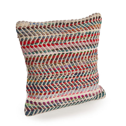 18" X 18" Blue and Red Chevron Cotton Blend Zippered Pillow