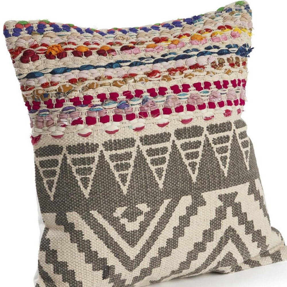 18" Blue and Beige Throw Pillow