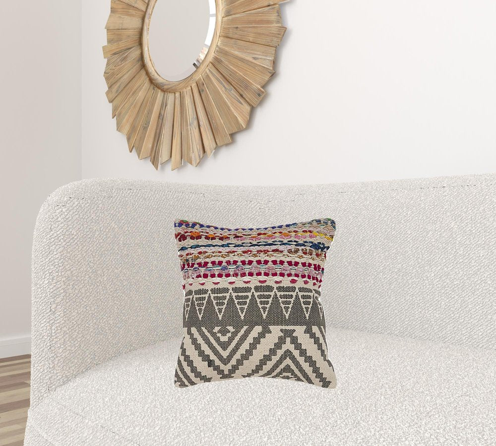 18" Blue and Beige Throw Pillow
