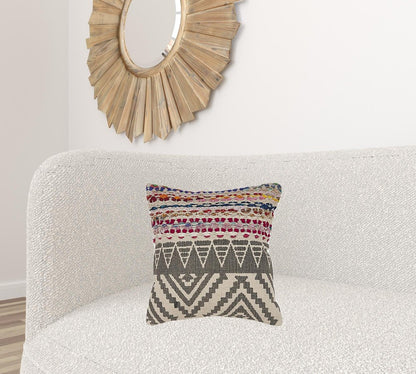 18" Blue and Beige Throw Pillow